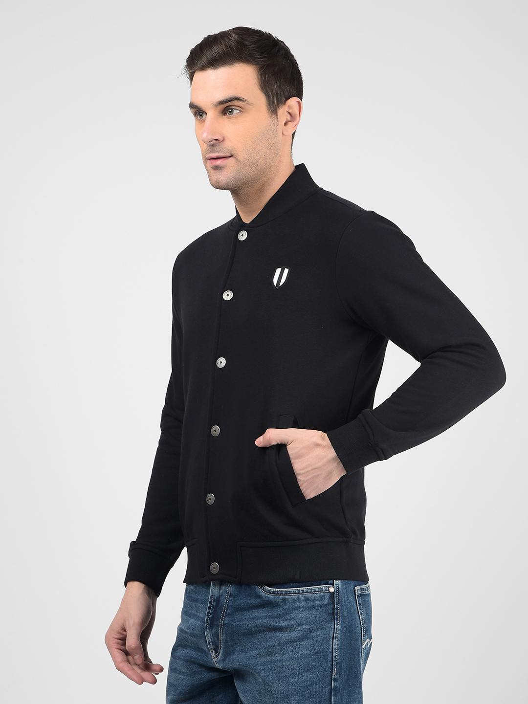 Numero Uno Men Black Mock Neck Regular Fit Sweatshirt